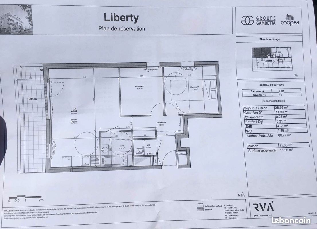 Appartement 3 pièces 61 m² · à Tours · 60,8 m² · 843 €