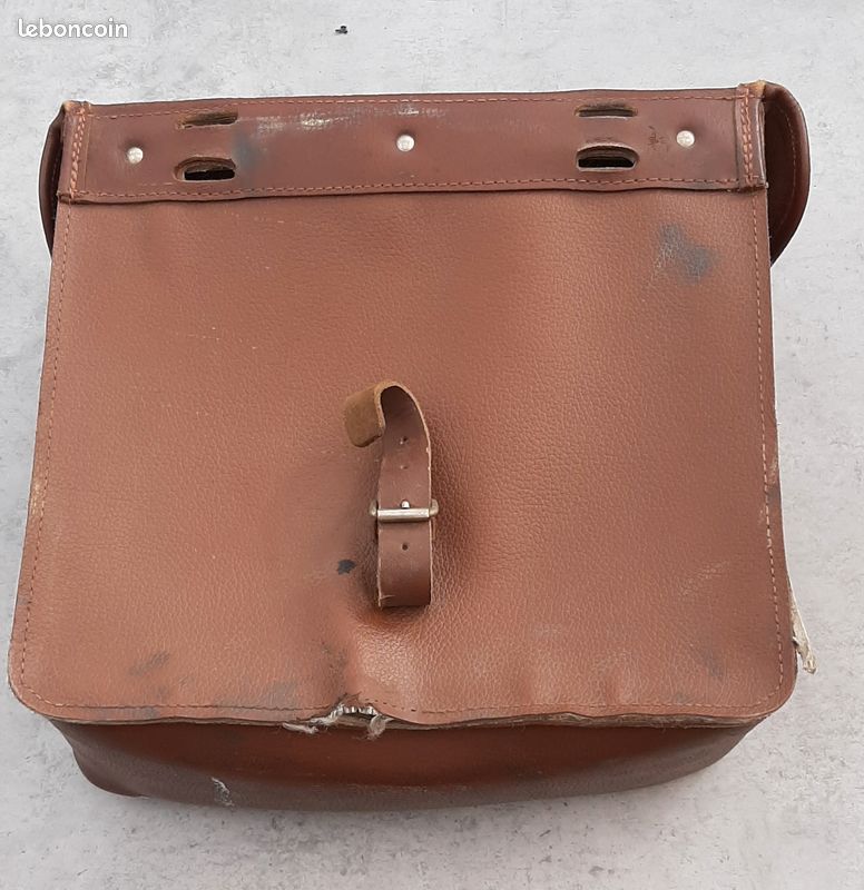 Sacoche D'époque Vélo / Cyclomoteur En Cuir Marron - France 1940-50 - Trousse à Outils Complète