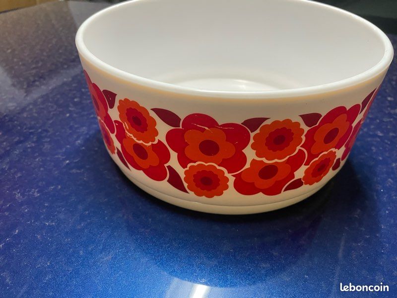 Saladier Vintage Arcopal Motif Fleurs - 23 Cm - Verre Blanc