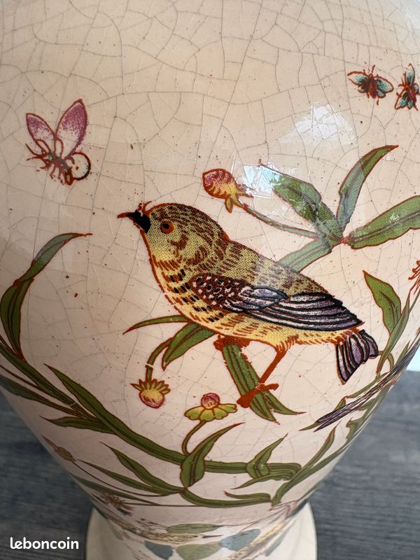 ANCIEN VASE BOULE porcelaine Limoges Camille Tharaud décor de feuilles Art Deco EUR 130,00