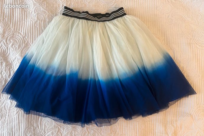Jupe à Volants Bleu Et Blanc Jean Bourget - Taille 10 Ans - Occasion En Très Très Bon état (TTBE)