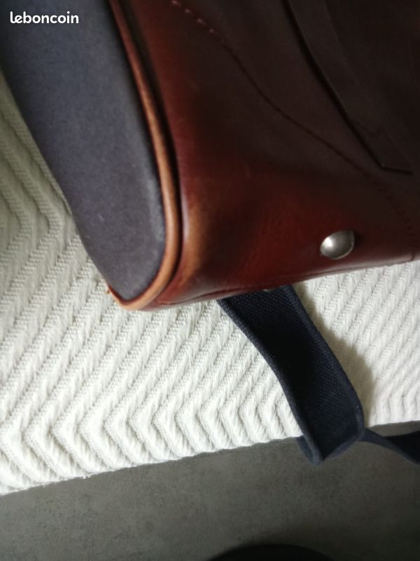 Sacoche bicolore cuir et toile (image 7)