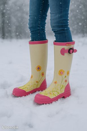 MADSea Flower Bottes Caoutchouc Femme Motif Fleurs Bottes de Pluie Tige Haute, Taille:36 EU
