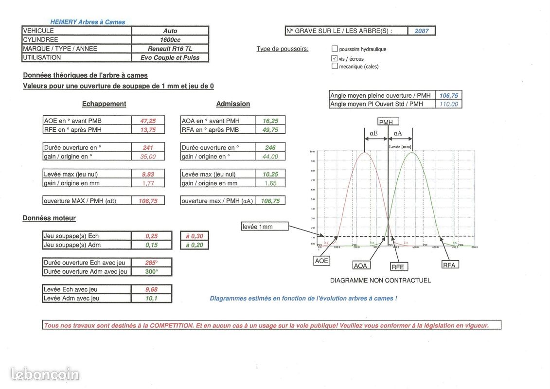 Arbres à cames Racing R16 L TL (image 4)