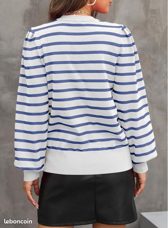 Haut Une épaule Ann Taylor LOFT - Rayé Bleu Et Blanc, Taille L, 100% Coton - Neuf Avec étiquettes