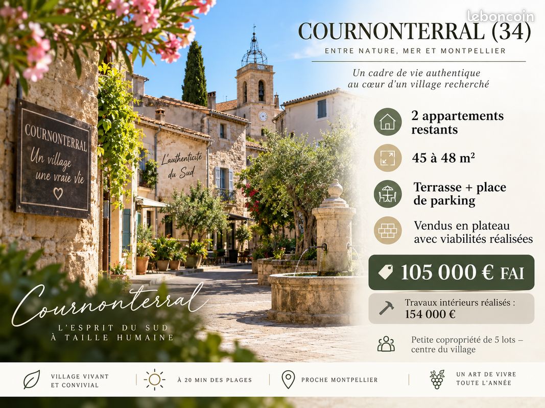 Appartement 2 pièces 45 m² · à Cournonterral · 45 m² · 105 000 €