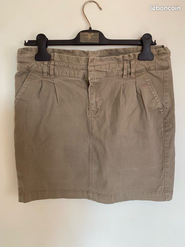 Jupe Camaïeu Taille 44 En Jean Beige - Occasion En Très Bon état, Style Décontracté