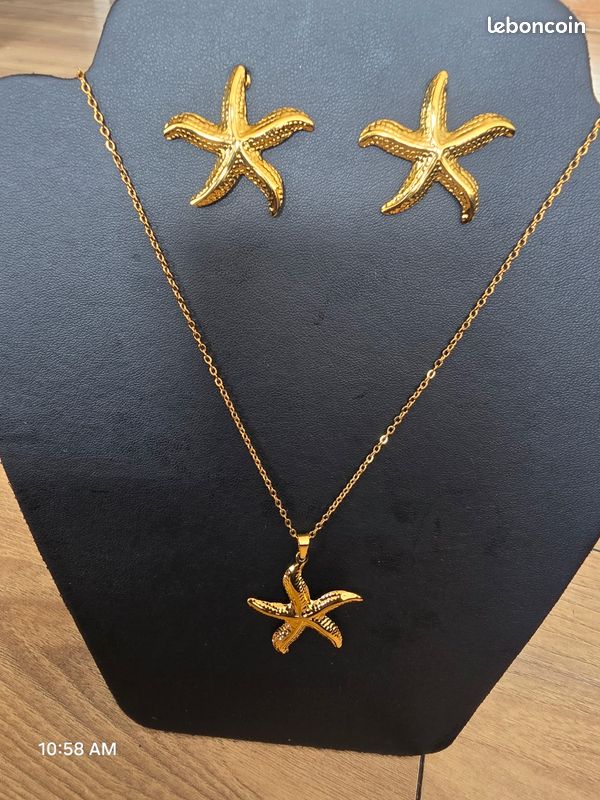 Ensemble Collier et Boucles d'Oreilles Étoiles de Mer Dorées (image 1)