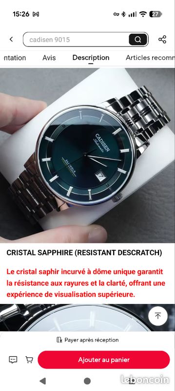Montre automatique Cadisen Mouvement Miyota 9015 (image 2)