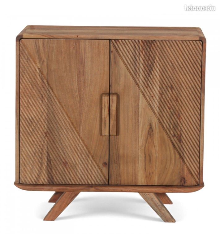 Buffet 2 portes acacia massif design géométrique – Neela (image 2)