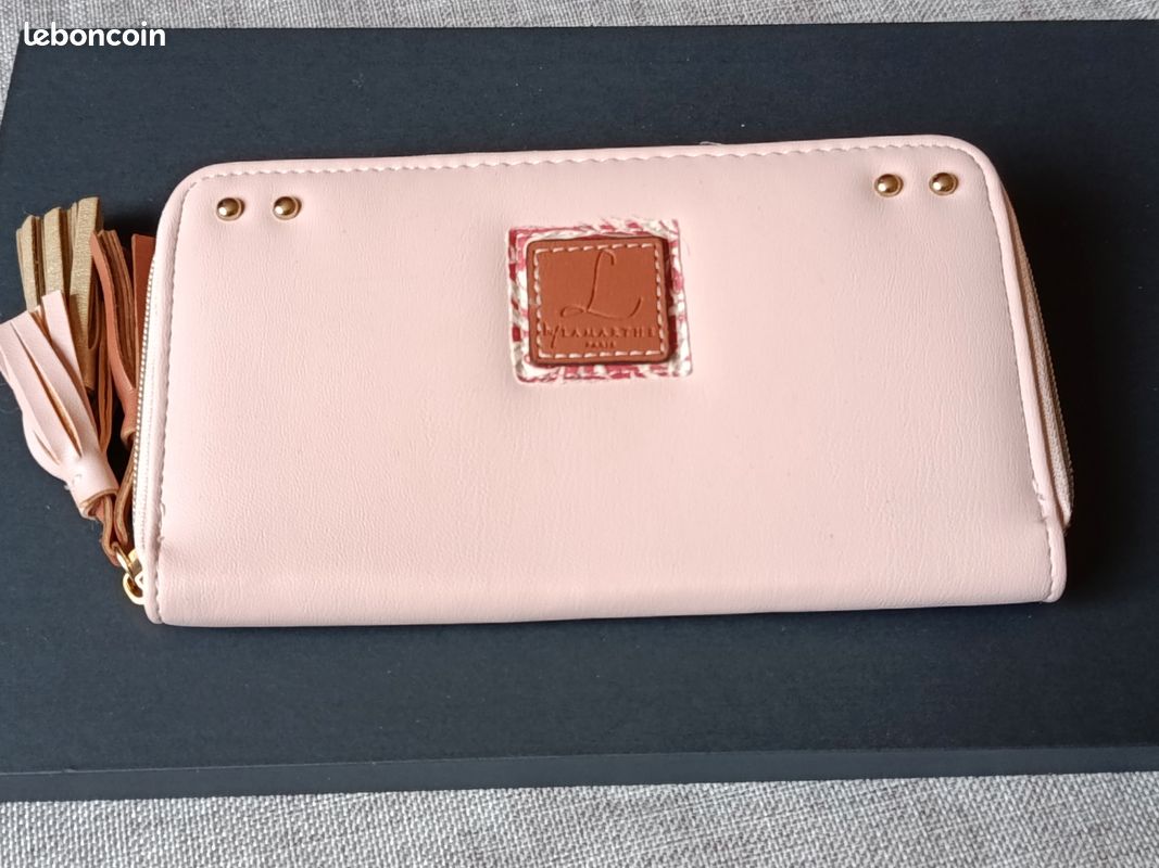Portefeuille en cuir doré rose 01 avec fermeture éclair