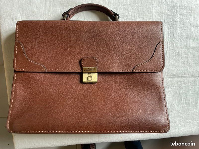 Serviette / Sacoche En Cuir Vintage Henry Saxel Avec Serrure à Code - Marron - Occasion