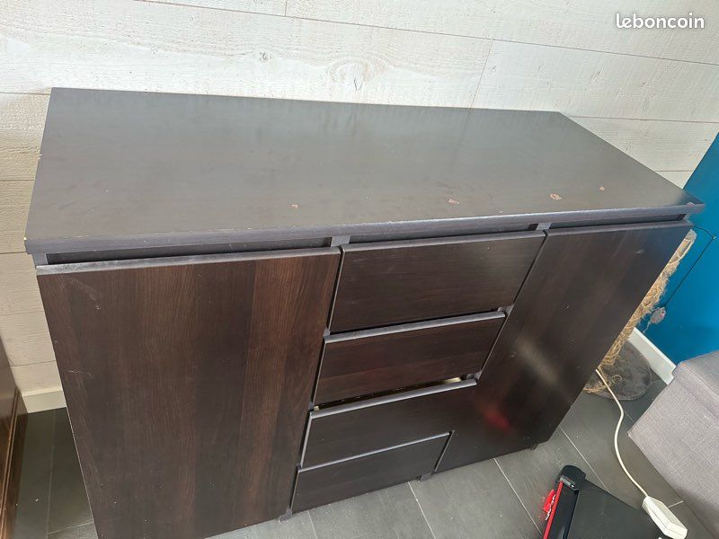Buffet 2 portes 4 tiroir marron foncé (image 7)