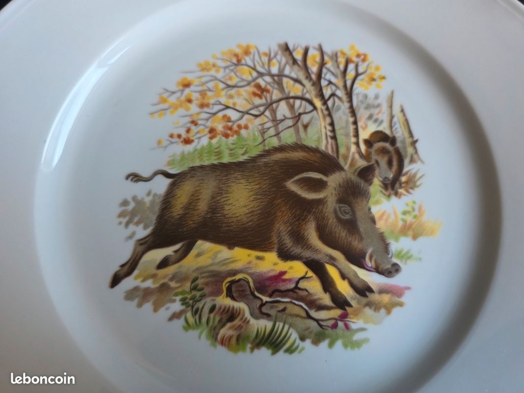 Lot de 6 assiettes plates octogonales décor chasse / gibier - 25,5 cm (image 7)