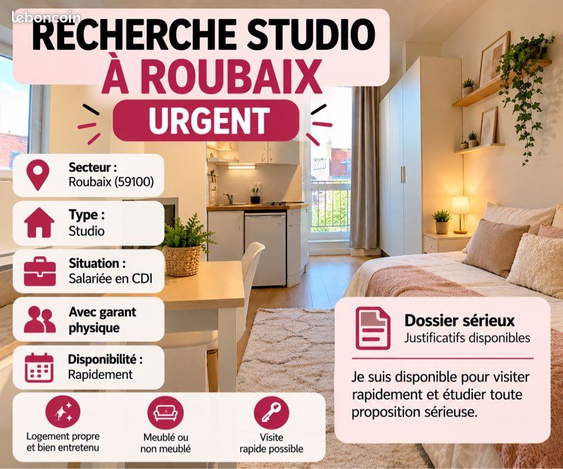 Appartement 1 pièce 15 m² · à Roubaix · 15 m² · 420 €/mois