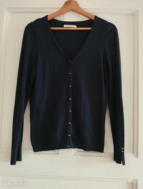 Cardigan Noir Camaieu – Bord Lamé Argenté, Taille M, Neuf Avec étiquettes