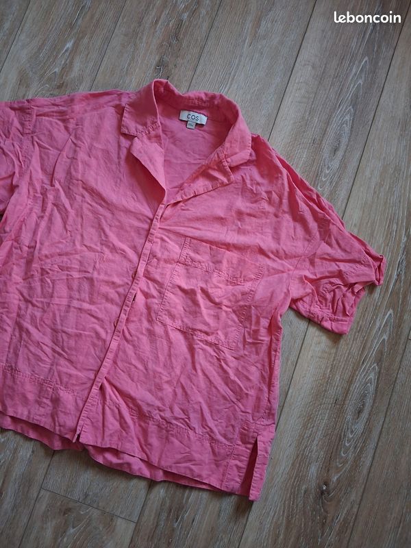 Chemisette femme COS rose en lin et coton Manches courtes Taille M (image 5)