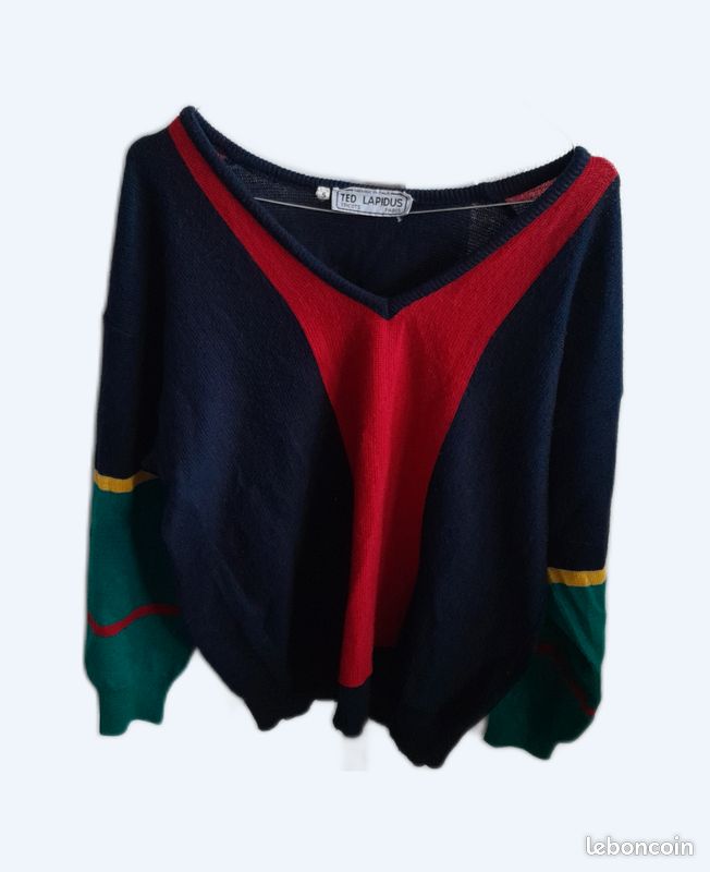 Pull Ted Lapidus Jeans Polo Polo Broderie Motifs Brodés Rouge Ted