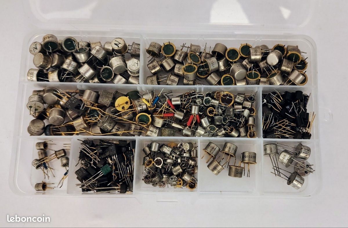 Lot 300+ transistors vintage TO-5 TO-18 pattes dorées 60-70 TI Motorola (image 1)