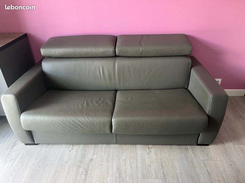 Magnifique canapé convertible en cuir gris (image 6)