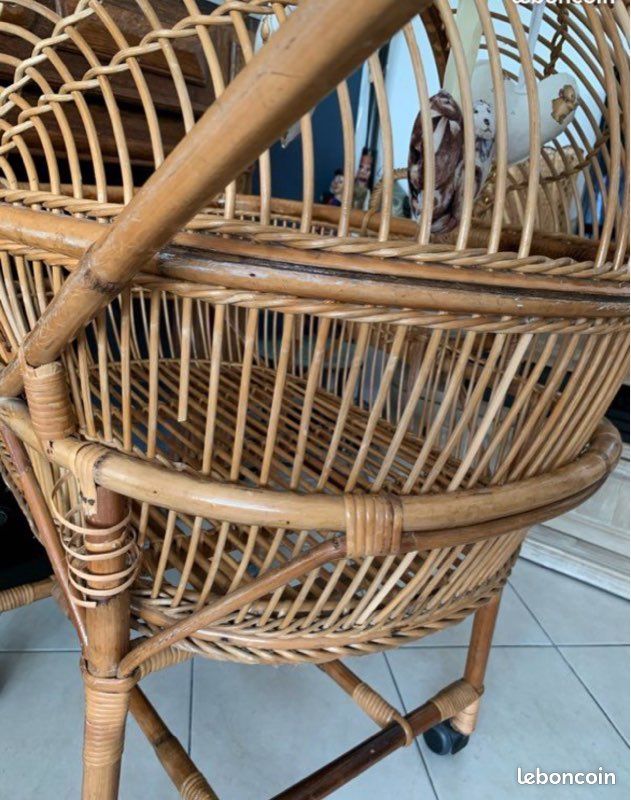 Ancien couffin berceau poussette en rotin / osier vintage (image 9)
