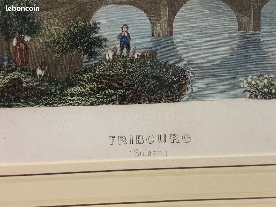 Gravure encadrée, ville de Fribourg en Suisse par J.SCHROEDER, GILQUIN et DUPAIN (image 4)