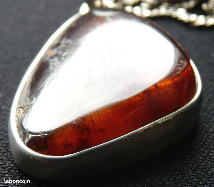 Collier Ambre Naturel Et Argent - Pierre Jaune, Monture En Argent Sterling, Neuf Sans Boîte