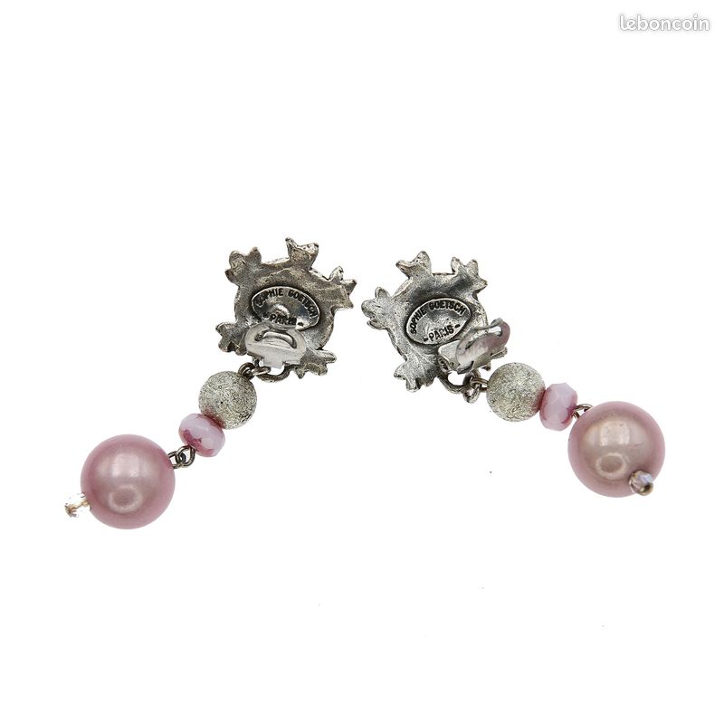 Boucles D'oreille En Acier Pendantes Avec Chaînette D'oxydes Blancs Et Bleu Fonce Sertis En Cascade Et Fermoir Poussette P 34115