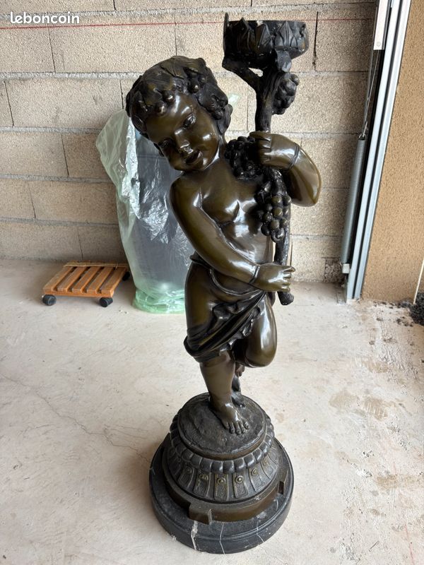 Statuette En Bronze “Garçon Au Cerceau” – Style Antique – Aubaho NEUF