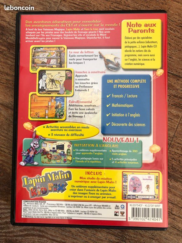 Jeu Lapin Malin Les Pirates Des Maths CP à CE2 - Version PC Big Box FR, Bon état