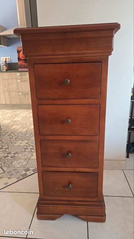 Meuble colonne range-CD en bois – 4 tiroirs – Style Classique (image 1)