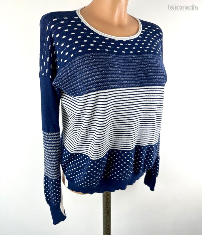 Pull HIGH USE By Claire Campbell - Blanc écru & Jaune Pastel, Carreaux, Taille M - Neuf Sans étiquettes