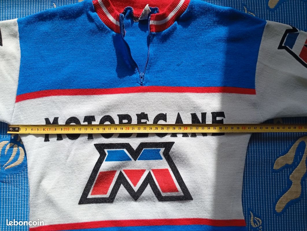Maillot Cycliste Vintage Motobécane – Acrylique – Taille 42/S – Homme – Marine/Blanc