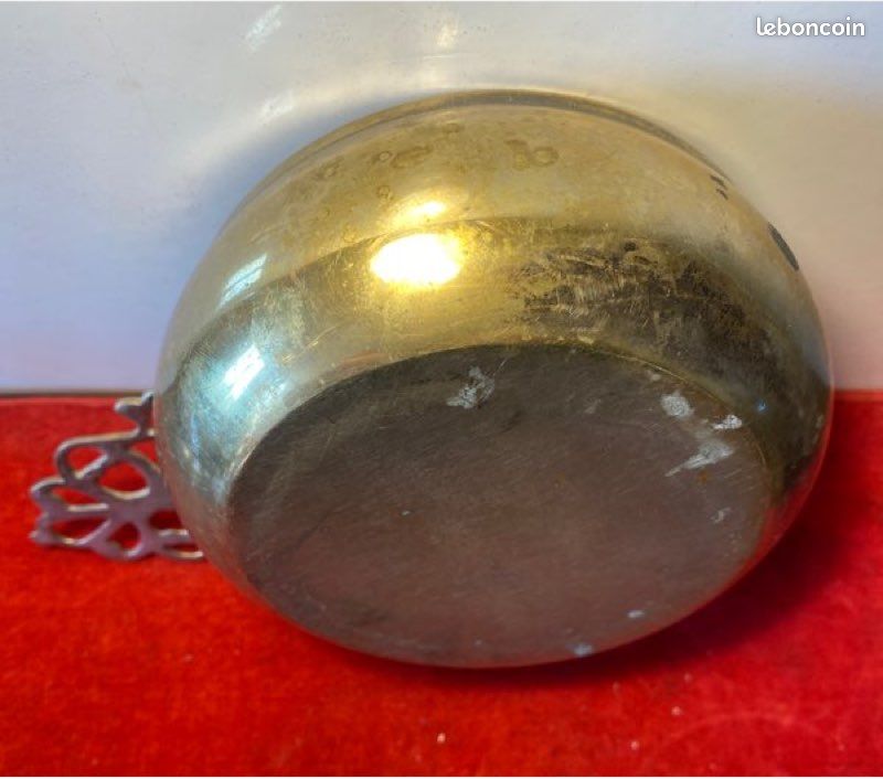 Ancien bol à porridge en métal doré (image 6)