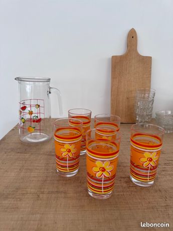 Carafe / Pichet à Orangeade En Verre Vert – Italie – Vintage
