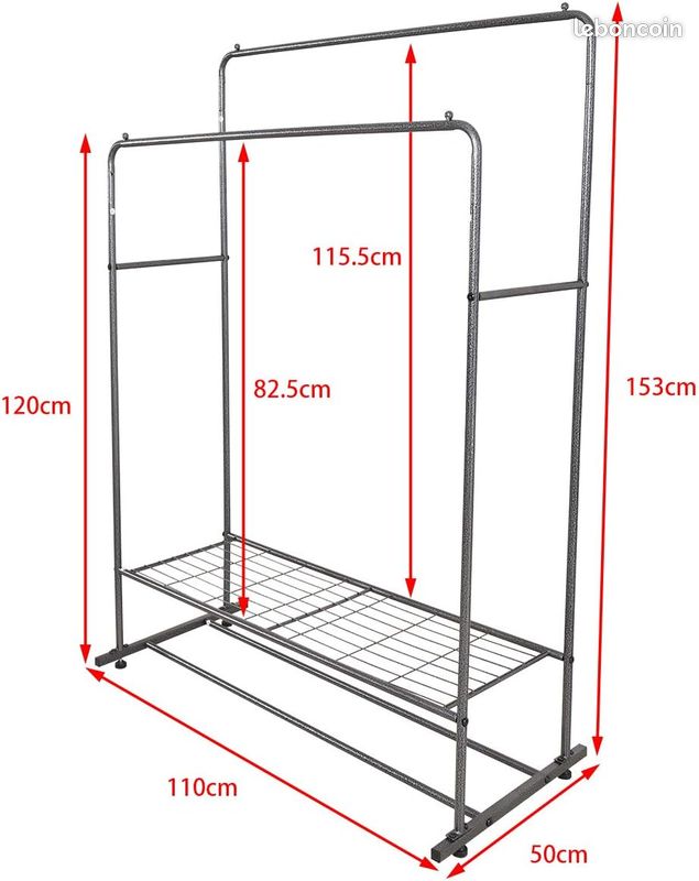 JURMERRY Portant Penderie à vêtements Cintre autoportant Double tringles Multifonction pour Chambre à Coucher (Blanc) (image 4)