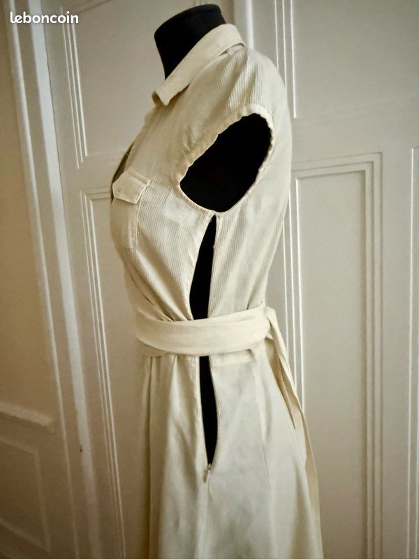 Robe cache-cœur écrue en lin mélangé, ceinture à nouer, taille M (image 5)
