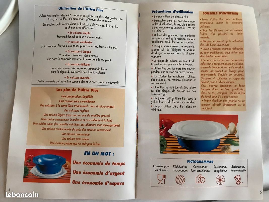 Neuf dans emballage - Cocotte Ultra Plus ronde, 2 litres, pour cuisson four traditionnel ET micro ondes ET congélation, + notice + livret de recette + couvercle de conservation, Tupperware (image 14)