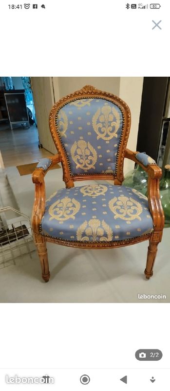 Fauteuil baroque doré gris LUCY - Canapé Argenté/Doré Baroque