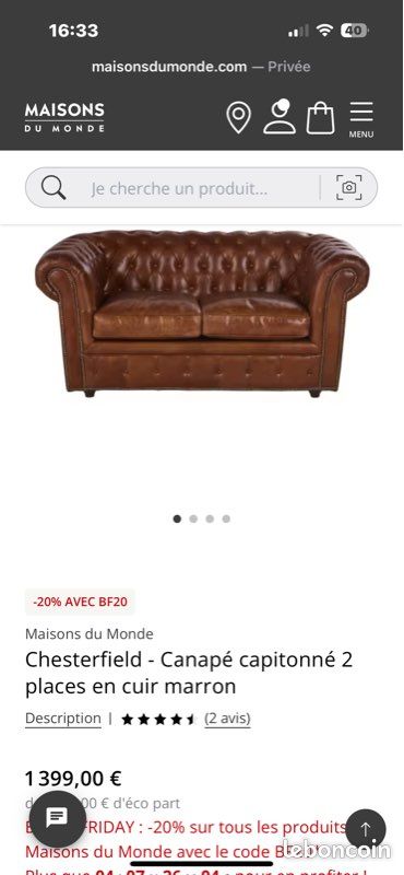 Canapé Chesterfield 2 places maison du monde (image 7)