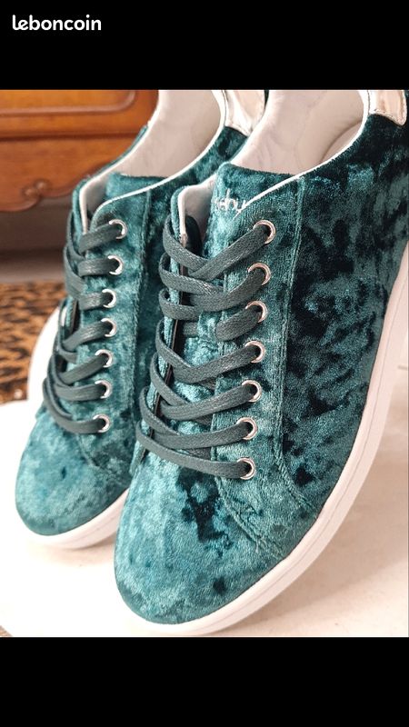 Sneakers Mellow Yellow Vertes/Argent en velours (image 1)