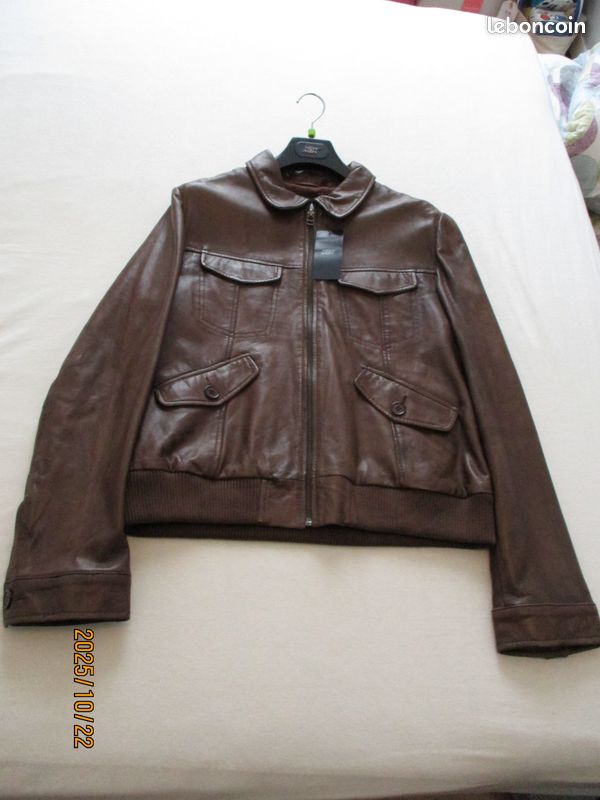 Veste En Cuir Marron Bomber Pour Femme Taille 42 - Marque Bruce Field - Neuf Avec étiquettes