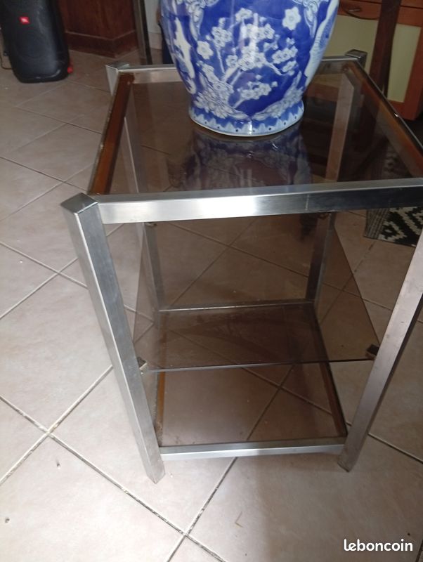 Reservevclaudy nouvelle maison Petit meuble chrome et verre teintée étagère design année 1970 1980 (image 4)