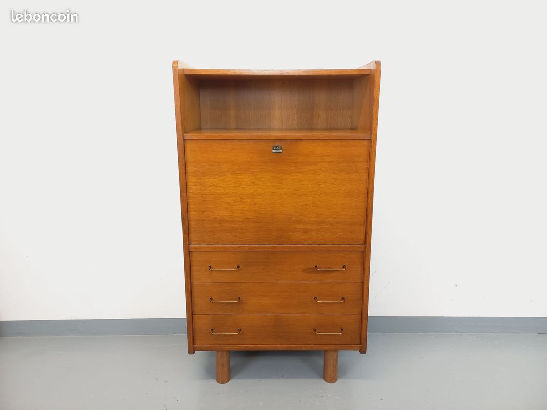 Meuble de rangement secrétaire vintage en bois de chêne des années 50 60 (image 2)