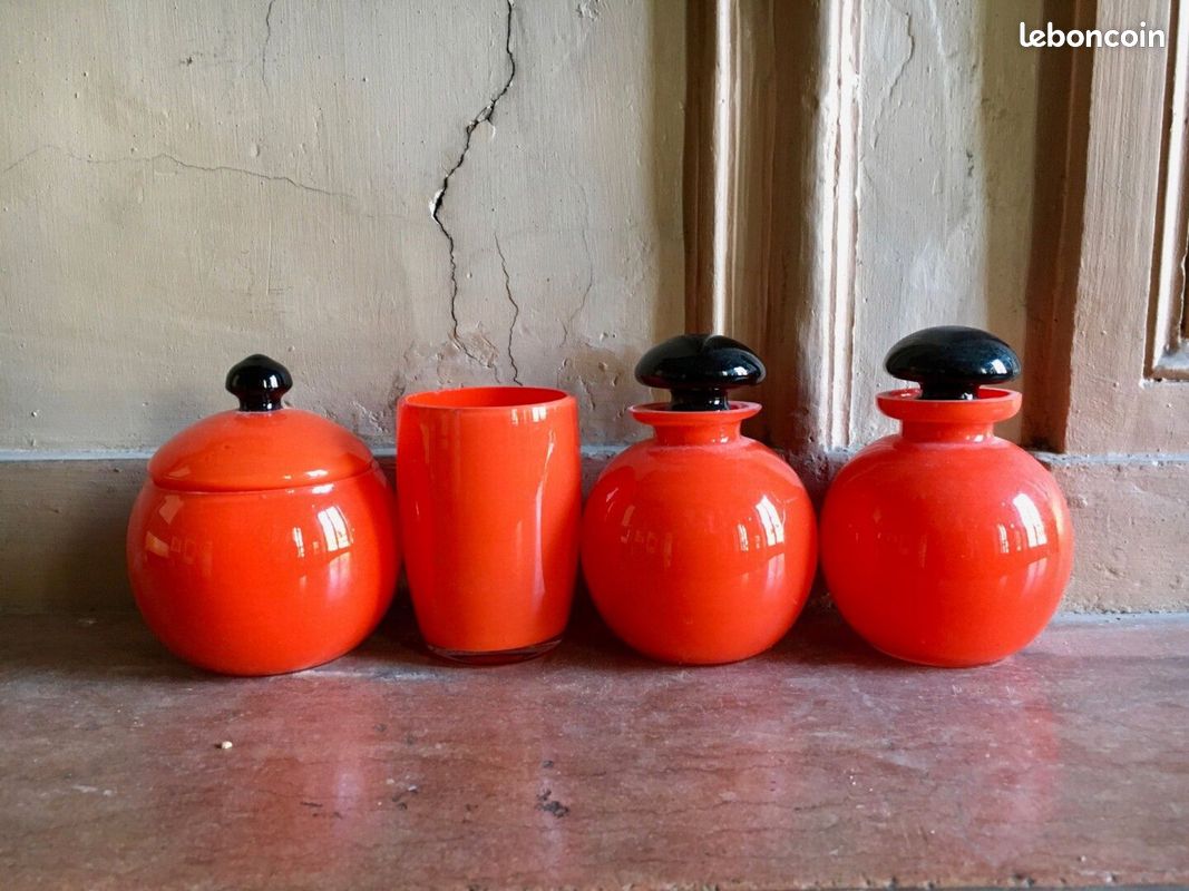 Flacon vanité Powolny tango verre Loetz nécessaire toilette salle de bains rouge orangé vintage art déco (image 5)