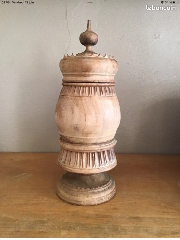 Grande Grolle en Bois Tourné Sculptée - H 40 cm (image 1)
