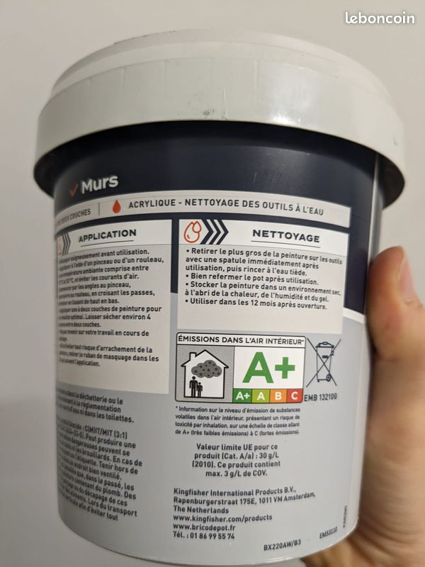 Peinture acrylique bicouche Evalux gris ardoise satin murs et plafonds, 0,75l (image 3)