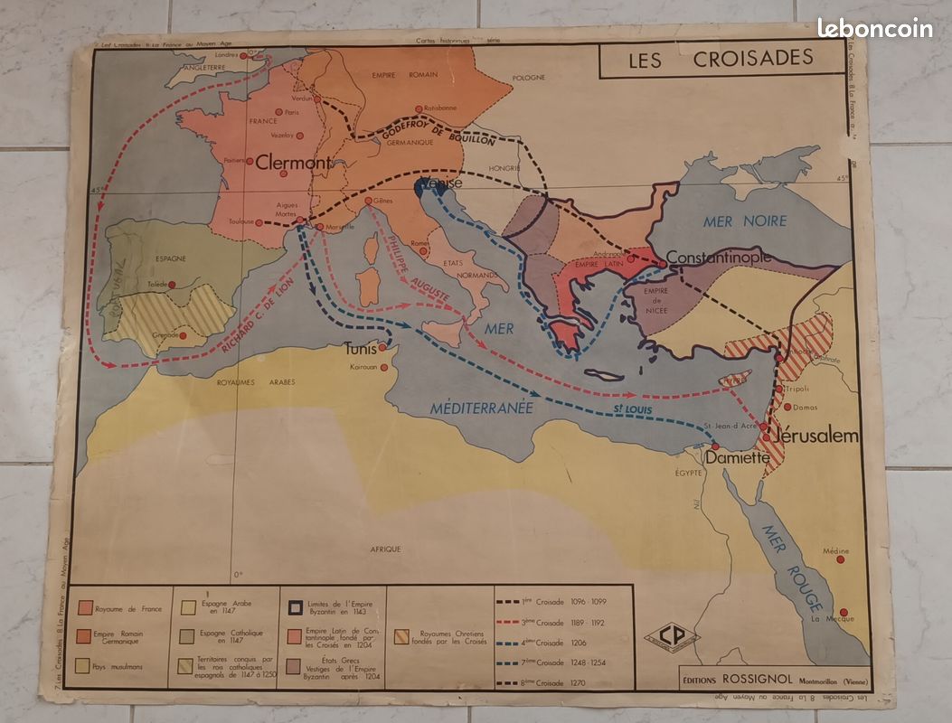 Ancienne carte scolaire la France au Moyen Âge et les Croisades (image 3)