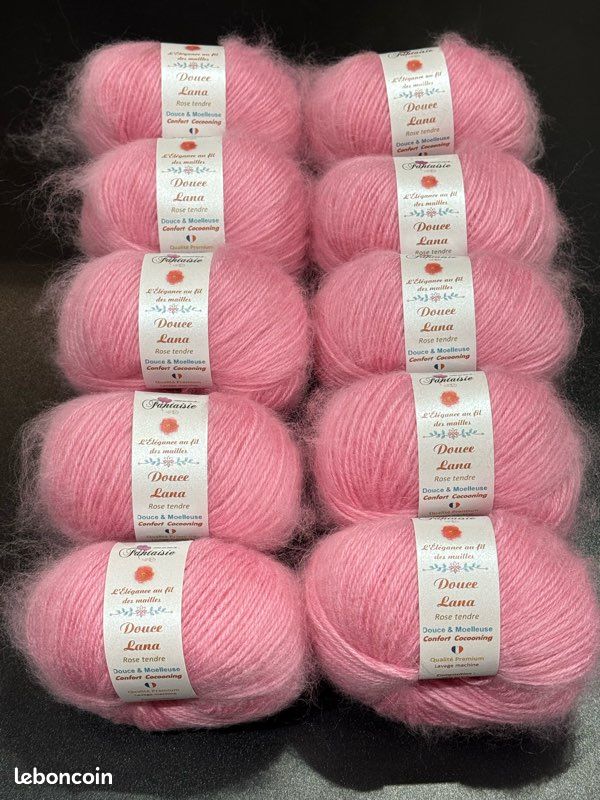 Lot De 10 Pelotes De Laine Mohair Bouclée Rose Fuchsia - Fabriqué En France
