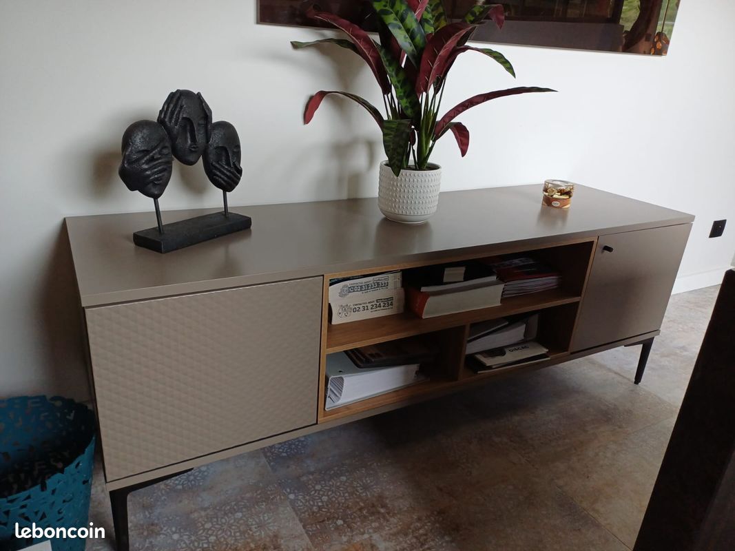 Meuble TV laqué taupe CELIO (image 1)